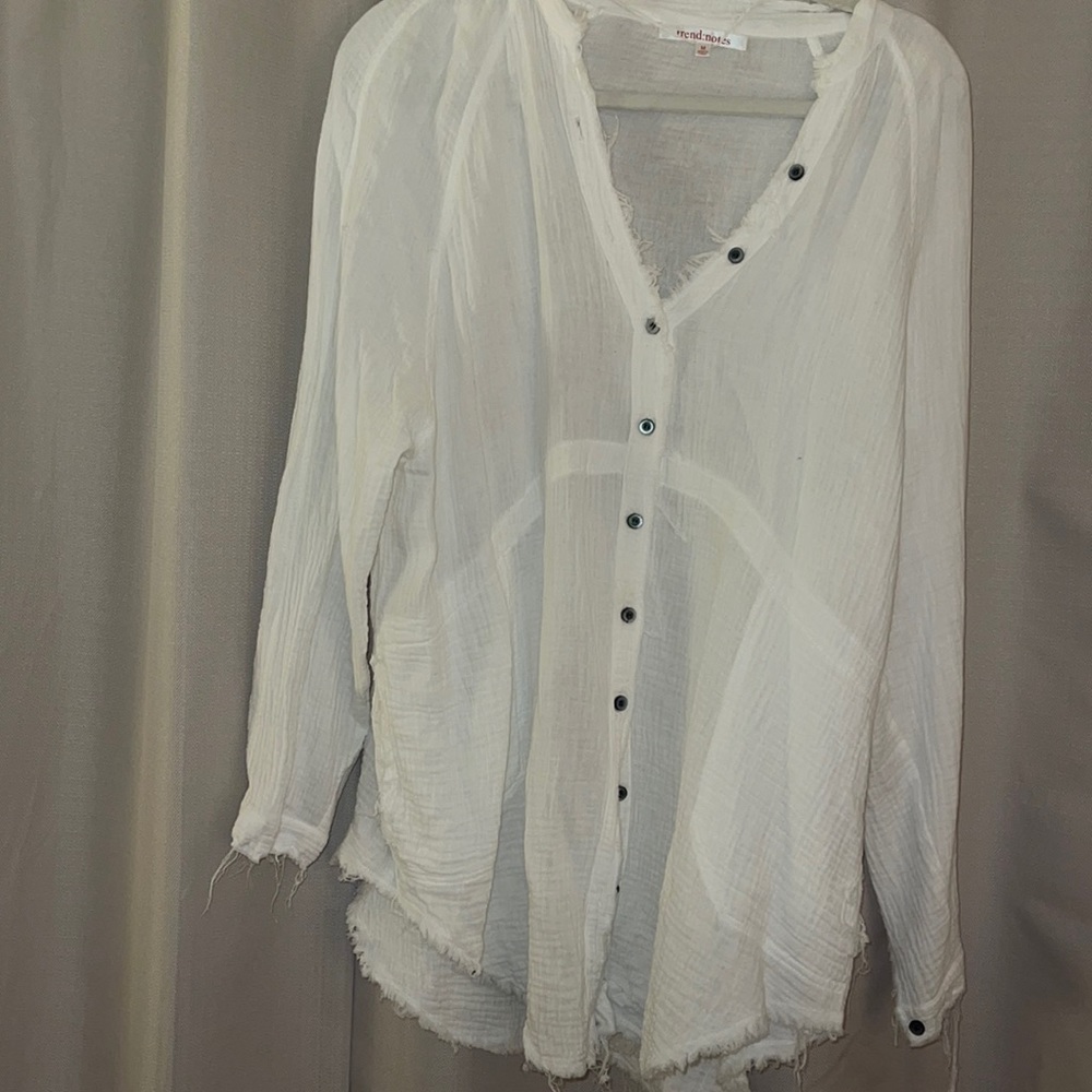 White distressed button down
